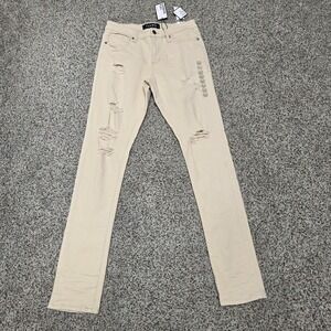 Rue21 Stacked Skinny Distressed‎ Jeans Supreme Flex Tan Size 34x32